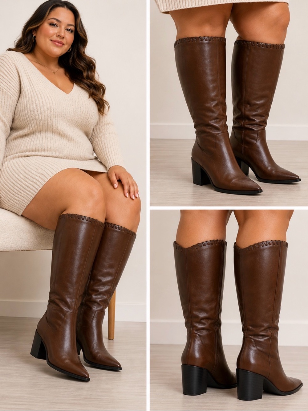 Journee Collection Daria Knee High Western Boots Size 9 XWC (Extra Wide Calf)